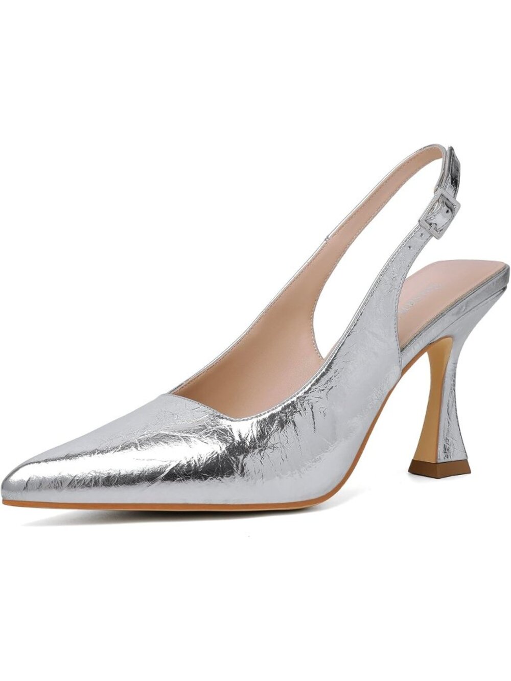 Women's Silver Kitten Closed Pointy Toe Bride Chunky High Heel Party Dress Shoes